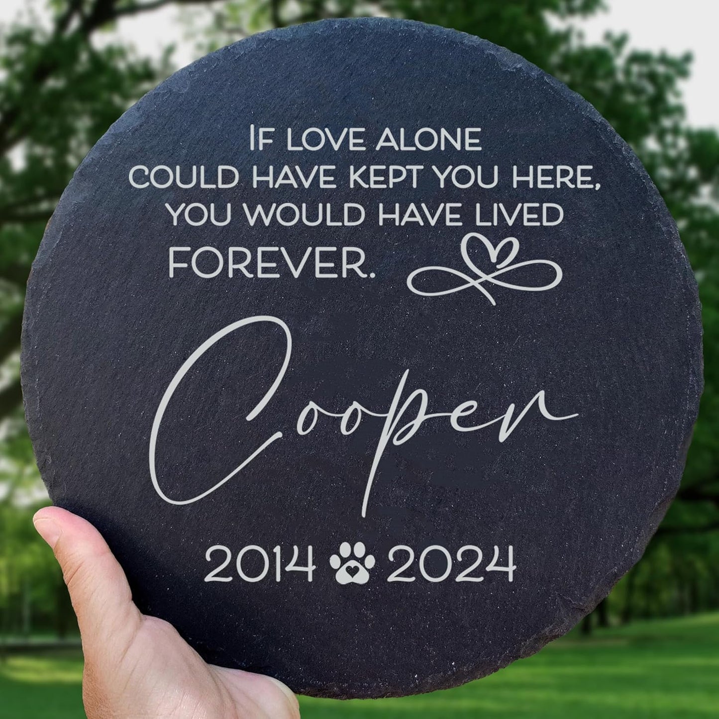 Personalized Pet Memorial Stone for Dogs and Cats | Custom Laser-Etched Weatherproof Garden Grave Marker | Natural Stone Bereavement Headstone Sympathy Gift | 4, 6, 10, or 12 Inch Heart or Circle Shape (A5)