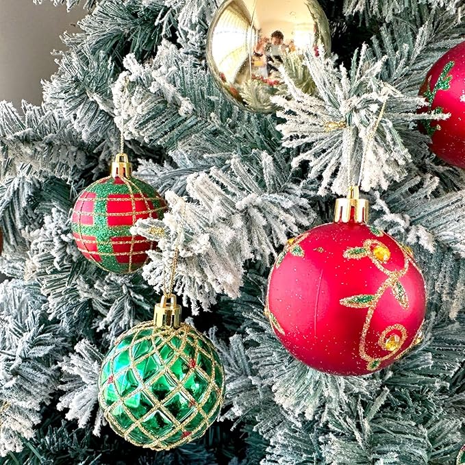 30-Pack Christmas Ball Ornaments for Tree,Shatterproof Plastic Holiday Baubles Set in Assorted Sizes and Finishes, Christmas Tree Decorations for Home, Office, Party, Indoor Outdoor Use