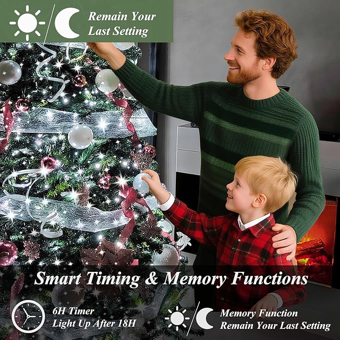 Christmas String Lights for Tree, Christmas Tree Lights 480 LEDs with Memory Function & 8 Lighting Modes, 9.84FT x 16 Lines Fairy Light with Remote & Timer for Christmas Tree Decorations - Cold White