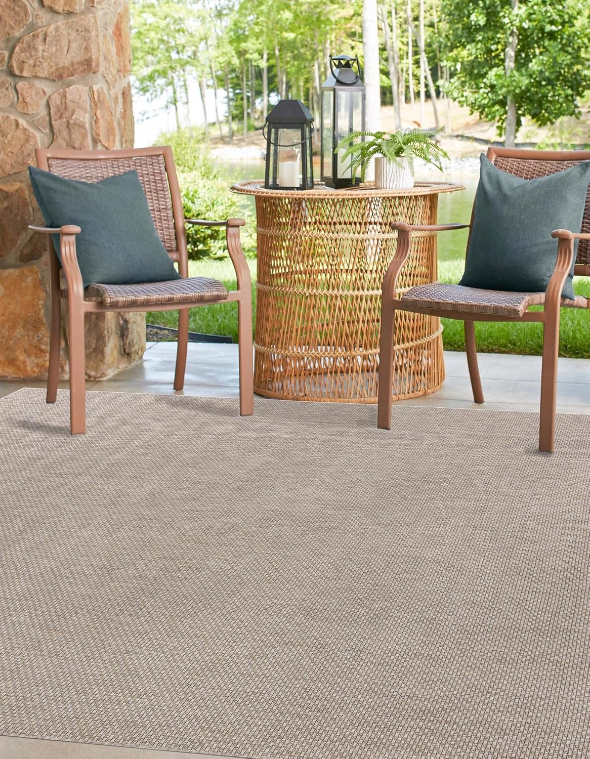 Unique Loom Collection Casual Transitional Solid Heathered Indoor/Outdoor Flatweave Area Rug (13' Square, Beige/Ivory)