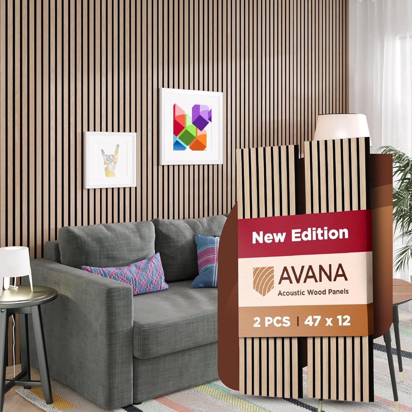Avana Modern Acoustic Wood Wall Panels – 47.2 X 12.6 Inch White Oak Acoustic Panels 2 PCs – Wall Panels For Interior Wall Decor For Homes, Offices, Studios – Sturdy And Durable Wood Panels For Wall