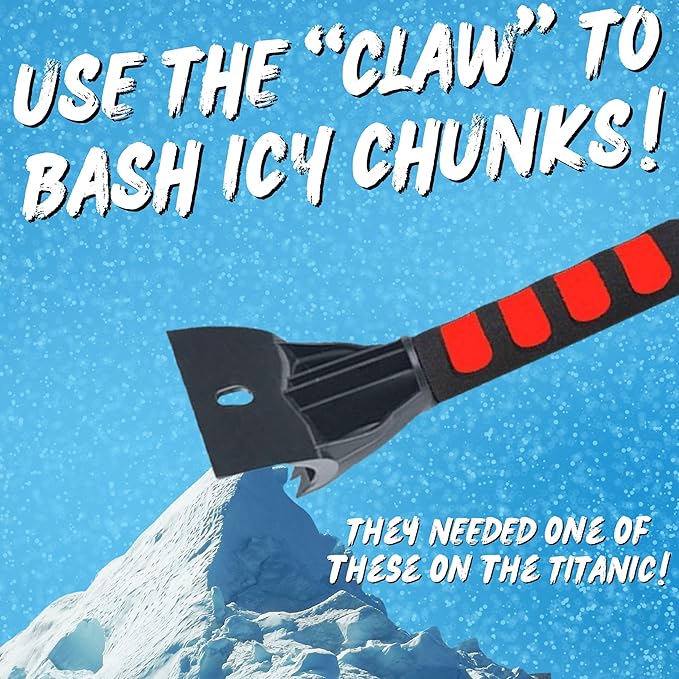 RevHeads Ice Scraper for Car Windshield & Windows - Tough Reinforced Plastic Handle - Chisel Side for Frost, Claw Side for ICY Chunks