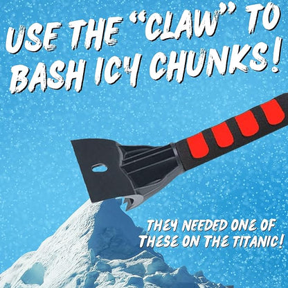 RevHeads Ice Scraper for Car Windshield & Windows - Tough Reinforced Plastic Handle - Chisel Side for Frost, Claw Side for ICY Chunks