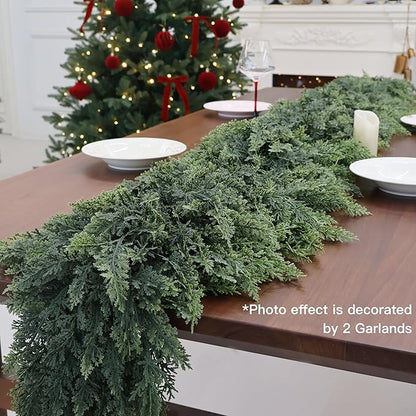 2PCS Artificial Cedar Garland for Christmas Decoration - Realistic Winter Greenery Garland for Mantel, Fireplace, Table, Door, Holiday Indoor Outdoor Decor 6FT
