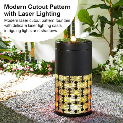 Glitzhome Metal Cutout Water Fountain with Pump, Adapter and LED Light, Modern Black Cutout Bird Bath Garden Outdoor Fountain and Waterfalls 24''H, Freestanding Fountains for Patio Backyard Decor