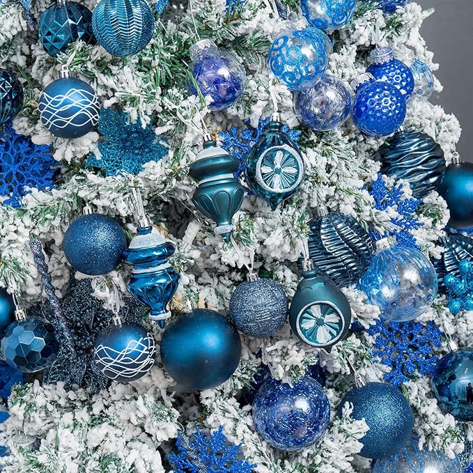 XmasExp 99-Pack Christmas Ball Ornaments Assorted Shatterproof Christmas Tree Decorations with Hand-held Gift Package for Xmas Tree,Home,Party (Blue)