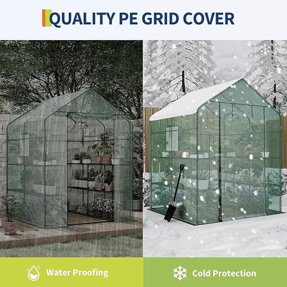 Greenhouses for Outdoors with 12 Wire Shelves, 4.7 x 4.7 x 6.4 ft Portable Greenhouse with Thicken PE Cover, Roll-up Zipper Door, Walk-in Green Houses for Seedling Flowers Growing