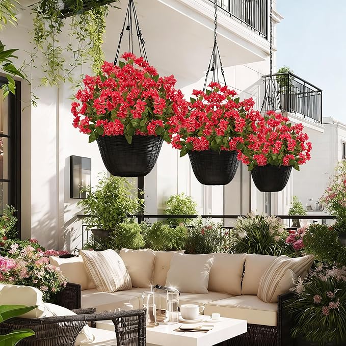 4 Pcs Artificial Flowers Bougainvillea Outdoor Artificial Plants Faux Flowers with Stems Silk Flowers for Wedding Porch Living Garden Decor(4PCS,Red)