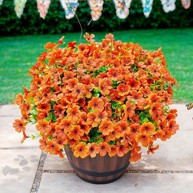 20 Bundles Artificial Mums for Outdoors – UV Resistant Artificial Plants Outdoor, Realistic Silk Fake Flowers No Fade, for Porch, Garden, Patio, Planter