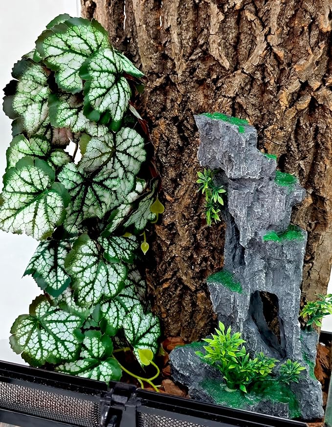 Woyrise Reptile Plants, Terrarium Hanging Plant Vines, Artificial Leaves with Suction Cup, Bearded Dragon Tank Accessories for Gecko Lizard Snake Frog Tortoise Decorations - Green Heuchera