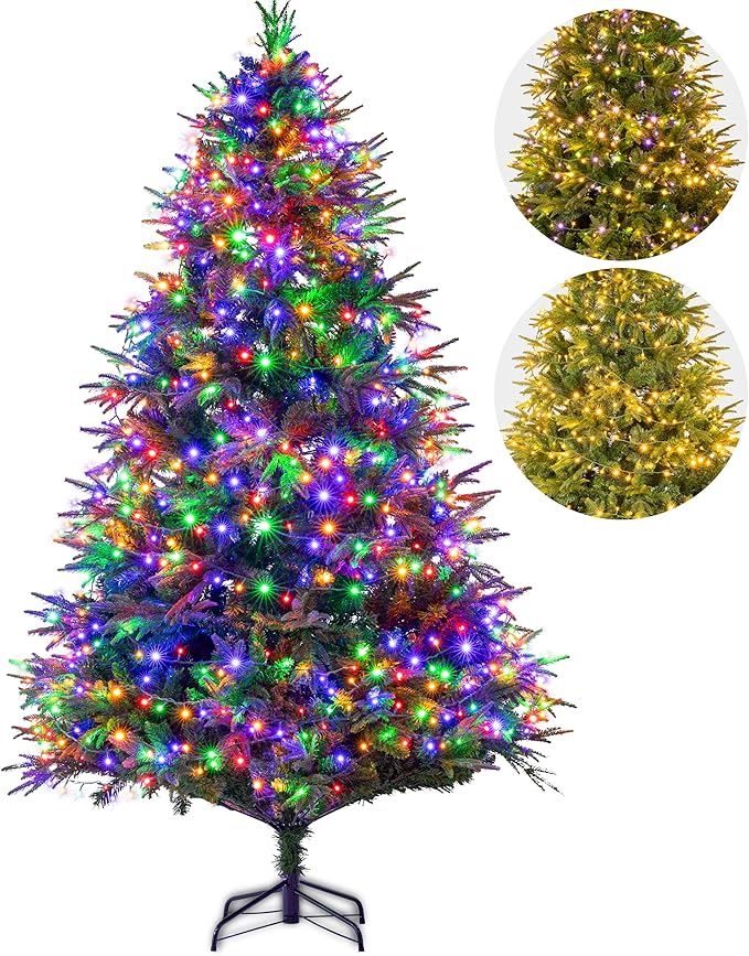 Sunnyglade 7.5ft Artificial Christmas Tree with 600 LED Lights (Not pre-lit), Xmas Tree Full Tree with 1422 Branch Tips & 11 Modes Light, RGB & Warm White Light, Foldable Stand for Home, Party Decor