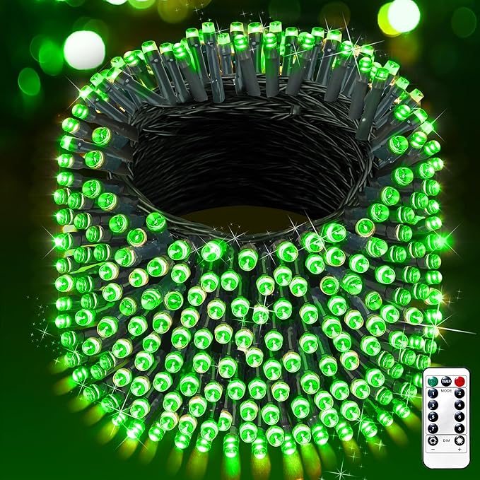 XURISEN 403FT 1000 LED Christmas Lights Outdoor Green Wire String Lights 8 Modes with Timer Memory Waterproof Fairy Light Plug in for Xmas Tree Wedding Yard Party Holiday Decorations(Green)