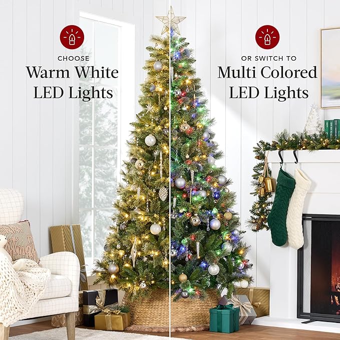 Best Choice Products 9ft Pre-Lit Scotch Pine Christmas Tree, Premium Pre-Decorated Artificial Holiday Decor w/ 2,020 Branch Tips, 2-in-1 White and Multicolor LED Lights, Cordless Setup