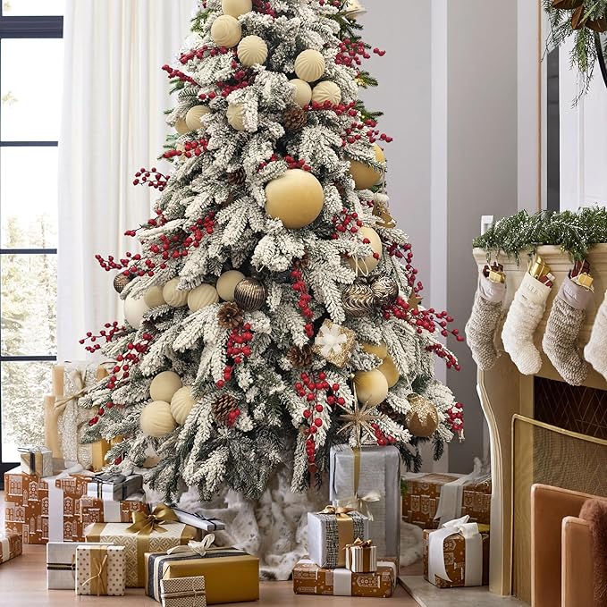 4PCS Gold Brown Velvet Christmas Ornaments Set – 6 Inch Large Flocked Shatterproof Baubles for Xmas Tree Decoration, Hanging Ornaments for Holiday & Home Décor (Gold, 6 Inch / 15 cm)