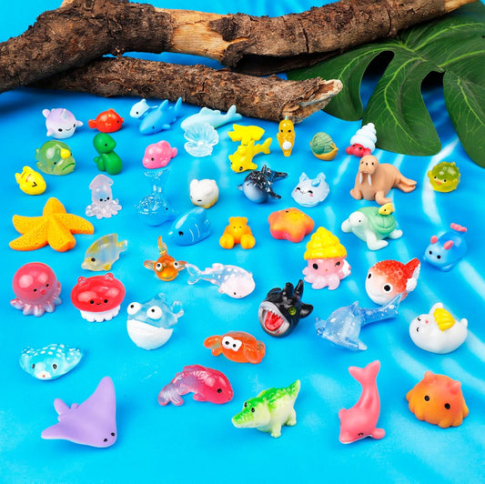 44 Pcs Mini Ocean Resin Animals 44 Styles Resin Animals Figurines Bulk for Fairy Garden Miniature Dollhouse Accessories Hide Crafts Decor