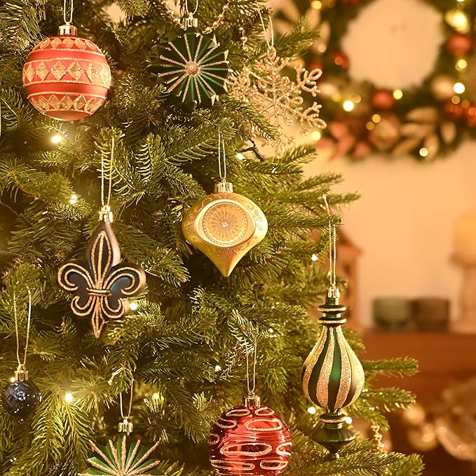 Valery Madelyn Fall Ornaments for Christmas Trees, 60ct Red Green Blue and Gold Shatterproof Christmas Tree Decorations, Luxury Hanging Ball Ornaments Bulk for Thanksgiving Autumn Harvest Decor