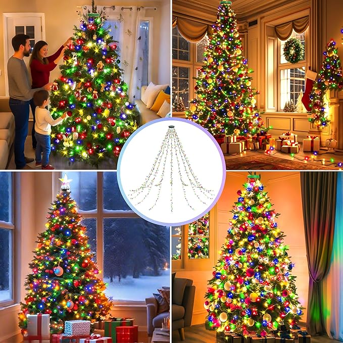 aneeway Christmas Tree Lights String, 480LED Christmas Lights for Tree with 8 Light Modes & Memory Function, 9.84FT x 16 String Light with Timing & Remote Control for Xmas Ornament - Multicolor