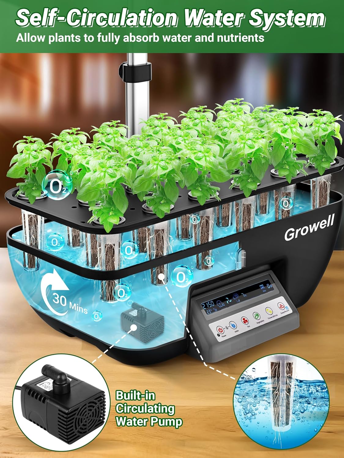 Hydroponics Growing System Kit, 17 Pods Herb Garden with 102 28W Full-Spectrum Grow Lights & 2 Fans, Indoor Garden with Water Pump, 10L Water Tank, Auto Timer, Height Adjustable (Black & Grey)