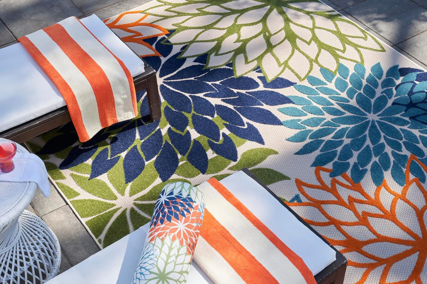 Nourison Aloha Indoor/Outdoor Multicolor 7'10" x 10'6" Area Rug, Tropical, Botanical, Easy Clean, Non Shedding, Bed Room, Living Room, Dining Room, Deck, Backyard, Patio (8x10)