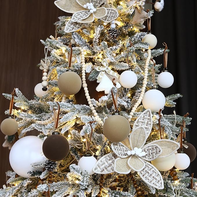 Sea Team 25-Pack Flocked Velvet Christmas Tree Ball Ornaments Set, Hanging Velour Baubles, Shatterproof Plastic Decorations for Xmas Tree, Wreath, Garland, 60mm/2.36 Inches, Brown