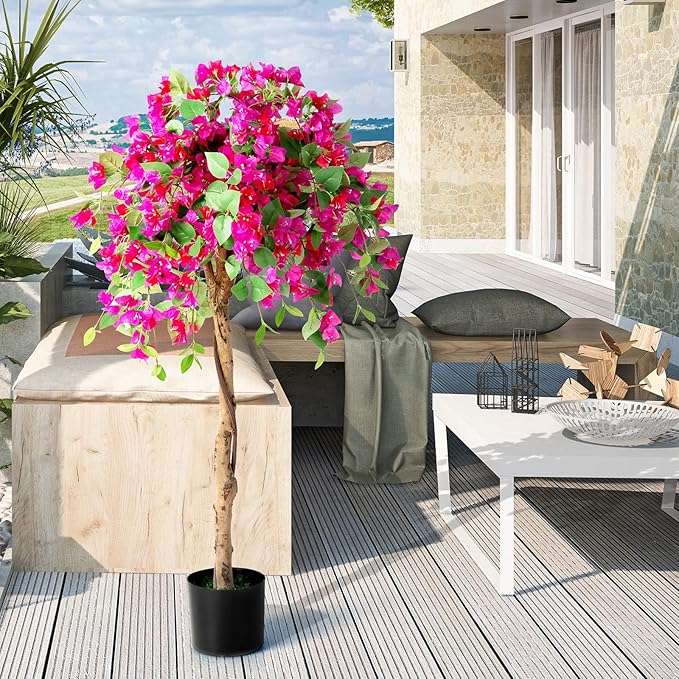 SAFEPLUS 4.5FT Bougainvillea Artificial Tree, Tall Fake Floor Plant for Indoor Outdoor Décor