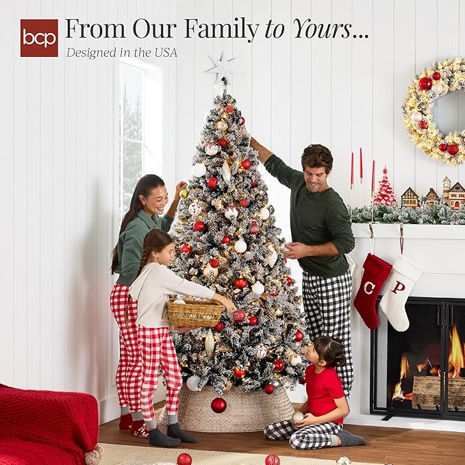 Best Choice Products Pre-Lit Black Christmas Tree, 7.5ft Artificial Flocked Full Fir Tree, Holiday Decoration w/ 550 Lights, 1,346 Branch Tips