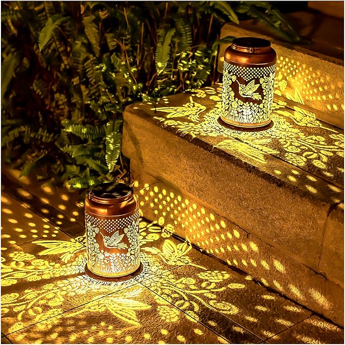 Hummingbird Solar Lanterns Outdoor Hanging Waterproof Solar Lights Hummingbird Gifts for Women Men Metal Bird Decorative LED Lanterns for Outside, Patio, Landscape, Yard Decor, Garden Decorations