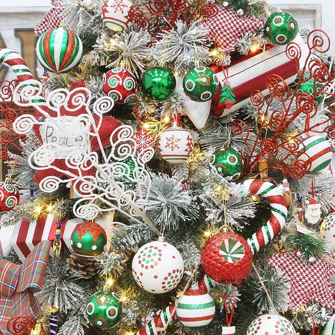 Sea Team 80mm/3.15" Delicate Contrast Color Theme Painting & Glittering Christmas Tree Pendants Decorative Hanging Christmas Baubles Balls Ornaments Set - 16 Pieces (Elf)