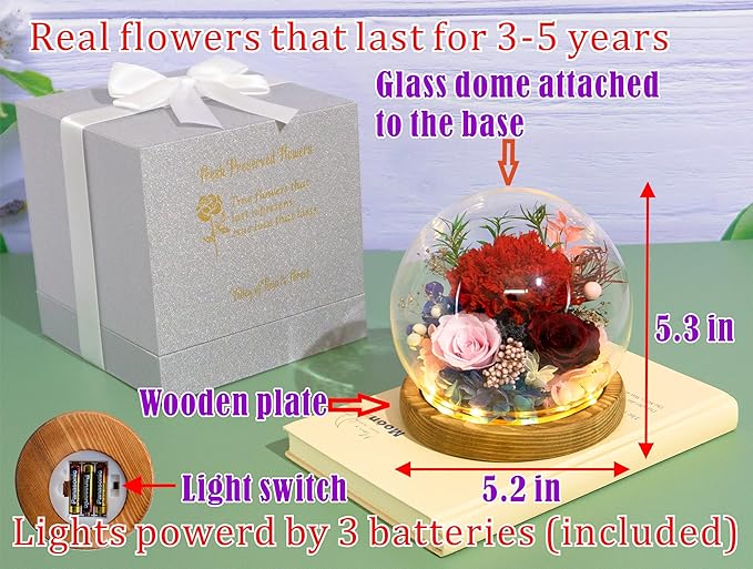 Valley of Rain & Forest Long-Lasting Real Flowers, Unique Floral Gift For you to send Love for All Occasions, for Indoor Decoration (Red Carnation, Pink Rose, Wine-Red Rose)