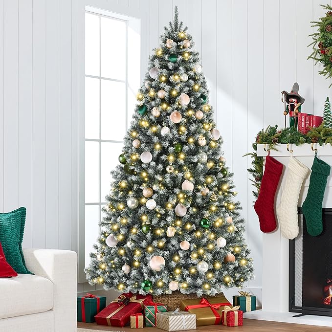 Best Choice Products Artificial Frosted Christmas Tree, 7.5ft Premium Pre-Lit Realistic Spruce Holiday Décor w/Dense Branches, Metal Base – Blue Spruce