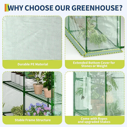 Greenhouses for Outdoors with 12 Wire Shelves, 4.7 x 4.7 x 6.4 ft Portable Greenhouse with Thicken PE Cover, Roll-up Zipper Door, Walk-in Green Houses for Seedling Flowers Growing