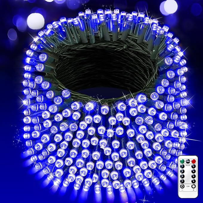 XURISEN 403FT 1000 LED Christmas Lights Outdoor Green Wire String Lights 8 Modes with Timer Memory Waterproof Fairy Light Plug in for Xmas Tree Wedding Yard Party Holiday Decorations(Blue)