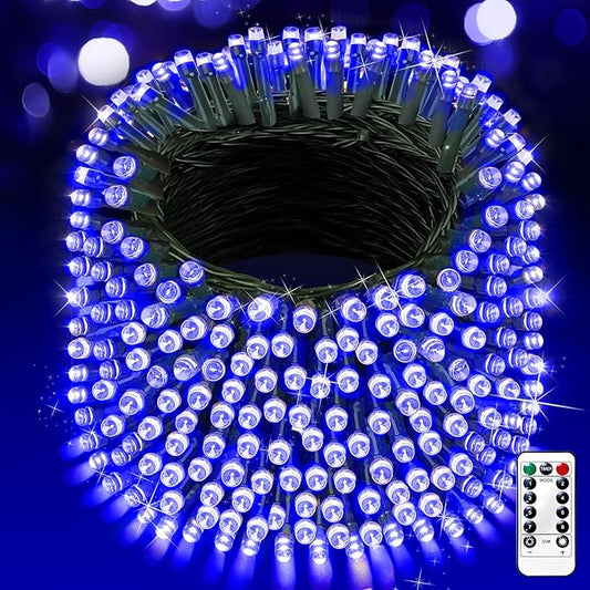 XURISEN 403FT 1000 LED Christmas Lights Outdoor Green Wire String Lights 8 Modes with Timer Memory Waterproof Fairy Light Plug in for Xmas Tree Wedding Yard Party Holiday Decorations(Blue)