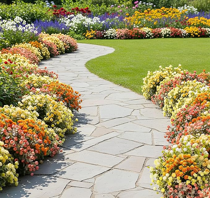 ilauke 7 Bundle Artificial Flowers Outdoor, UV Resistant Fake Flowers in Multicolor, Realistic Faux Flower Roses for Garden Porch Decoration, All Season Fake Plants Bouquet