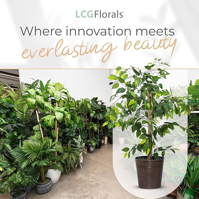 4ft Artificial Plant with Copper Metal Pot and Real-Wood Trunk - Realistic Artificial Trees for Home Decor Indoor, Faux Ficus Tree