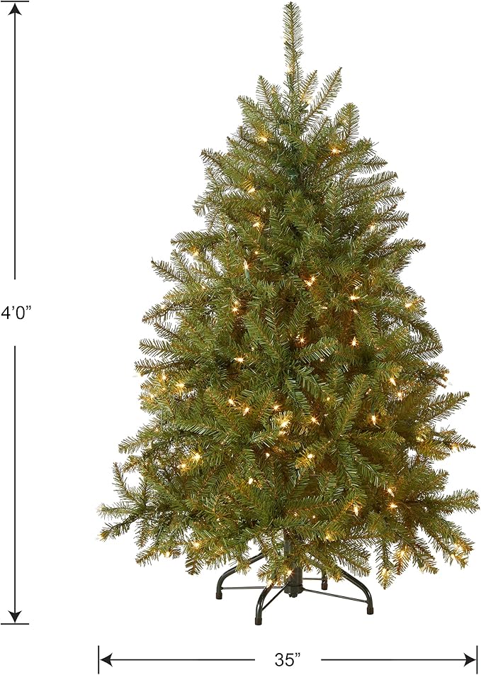 National Tree Company 4 ft Pre-Lit Dunhill Fir Mini Artificial Christmas Tree, 200 Clear Lights, 559 Tips, Includes Stand, Green