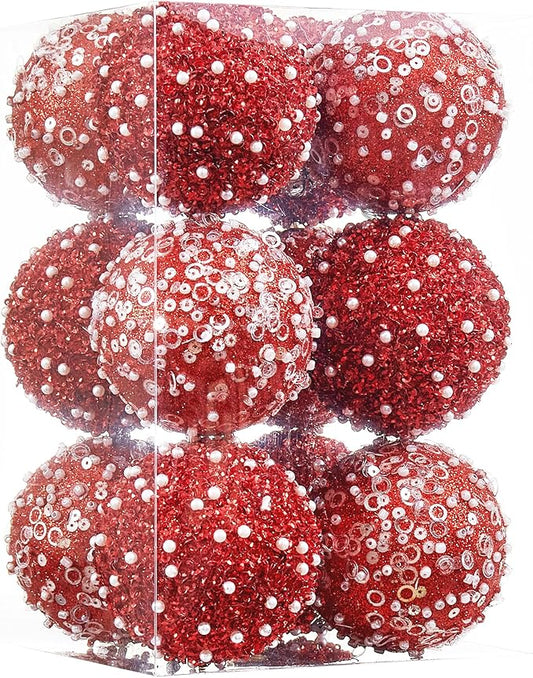 12CT Christmas Ball Ornaments, Red Christmas Ball Decorations Shatterproof Plastic Hanging Pearl Balls for Holiday Party(70mm/2.76")