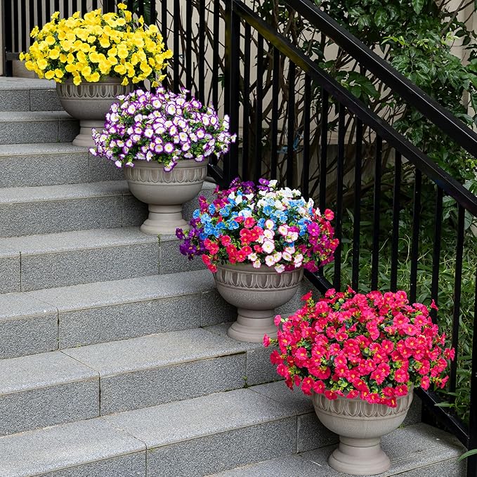 Lnoicy Artificial Flowers for Outdoor 12 Bundles Eucalyptus Fake Flowers for Planter,UV Resistant Fake Morning Glory for Home/Porch/Garden Decoration（Rose Red）