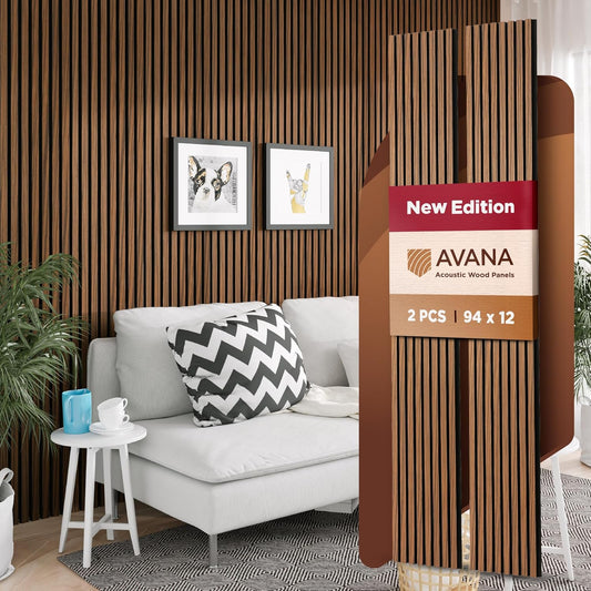 Avana Acoustic Wood Wall Panels – 94.4 x 12.6 Inch Rustic Walnut Acoustic Panels 2 PCs – Wall Panels For Interior Wall Decor For Homes, Offices, Studios – Sturdy and Durable Wood Panels For Wall