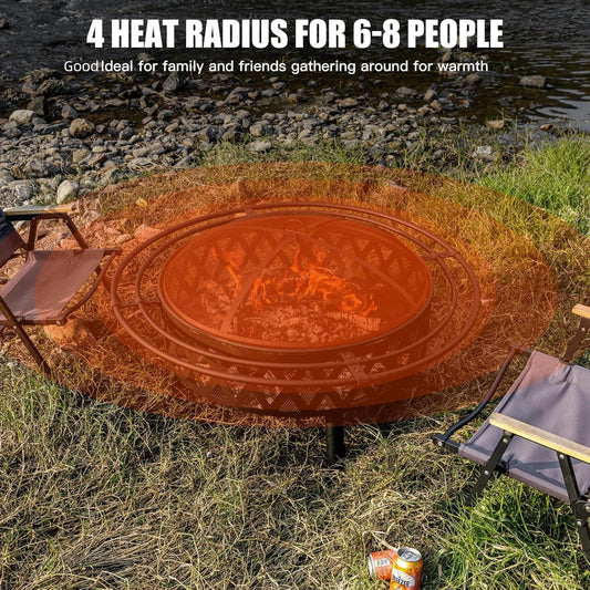 42 Inch Wood Burning Fire Pit with 2 Loops, Outdoor Fire Pit with Spark Screen & Fire Poker, Cross Weave Firepit for Outside Fireplace Bonfire for Yard,Patio, Garden