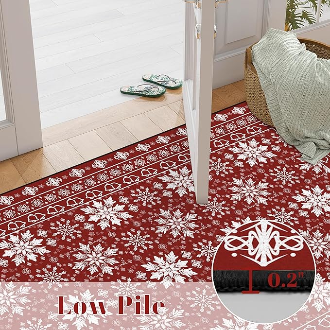 6' X 9' Christmas Rugs Snowflake Area Rug Indoor for Living Room Bedroom Dining Room Dorm Classroom Nursery Red and White Xmas Carpet for Kids Girls Women Floor Mat Pad Winter