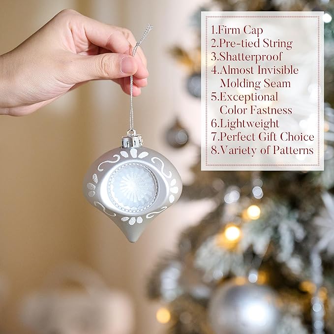 Valery Madelyn Fall Ornaments for Christmas Trees, 60ct White and Silver Shatterproof Christmas Tree Decorations, Luxury Hanging Ball Ornaments Bulk for Thanksgiving Autumn Harvest Decor