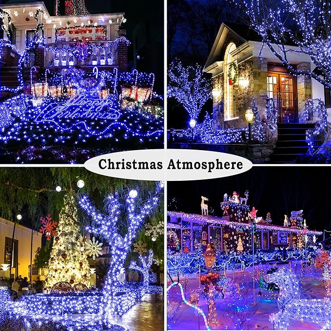 KNONEW 197FT 500 LED Christmas Lights Outdoor String Lights 8 Modes & Memory Fairy Light Plug in Waterproof LED String Lights for Xmas Yard Tree Wedding Party Holiday Decorations (Blue)