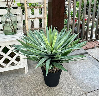 SUNPRAIRIE 27 inches Tall Artificial Agave Plant in Black Pot with Real Stone Pebbles, 126 Realistic Leaves. Large Faux Plants Indoor and Outdoor.