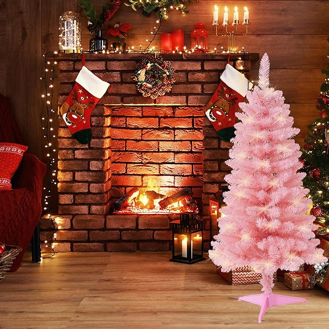 Pre-Lit Artificial Christmas Tree 4Ft, Battery Operated Desktop Xmas Tree with 70 LED 210 Branch Tips Mini Christmas Tree Decoration Indoor Outdoor