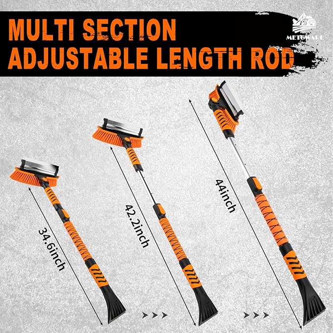 METOWARE 44'' Ice Scrapers and Snow Brush for Car Windshield with Snow Shovel with Ergonomic Foam Grip and 360° Pivoting Brush Head, Snow Brush for Car SUV Truck