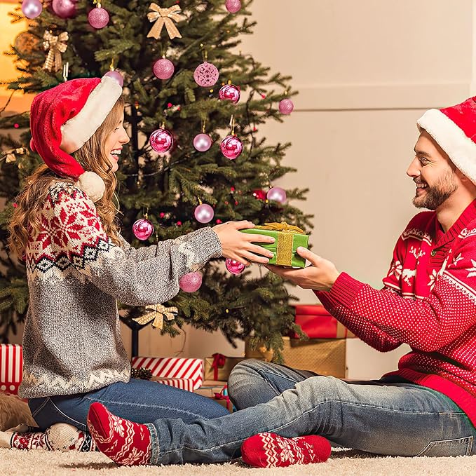 Aitsite 100 Pack Christmas Tree Ornaments Set Mini Shatterproof Holiday Ornaments Balls for Christmas Decorations (Pink)