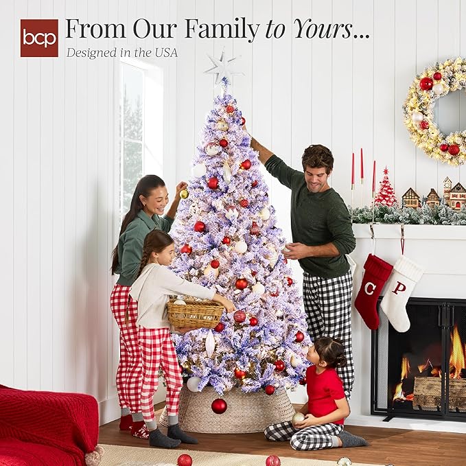 Best Choice Products Pre-Lit Lavender Christmas Tree, 7.5ft Artificial Flocked Full Fir Tree, Holiday Decoration w/ 550 Lights, 1,346 Branch Tips