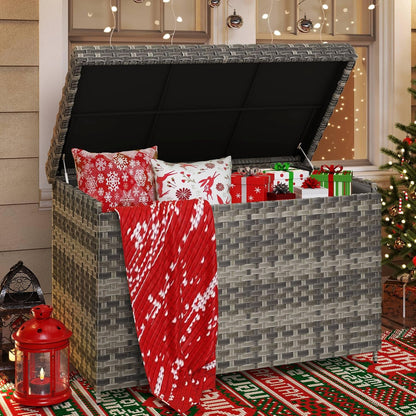 YITAHOME 230 Gallon Deck Box, XXL Wicker Outdoor Storage Box, All-Weather Storage Organizer for Patio Furniture, Outdoor Cushions, Pool Storage and Garden Tools (Grey)