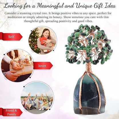 Crocon Ruby Zoisite Crystal Tree with Fluorite Rough Base Tree of Life Decor for Shelf, Bedroom, Birthday Gifts for Women, Sister Birthday Gift for Mom, Cute Home Decor Present
